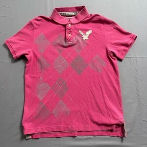 American Eagle Outfitters The Eagle Polo Pink Argyle Men's Vintage Fit Shirt L